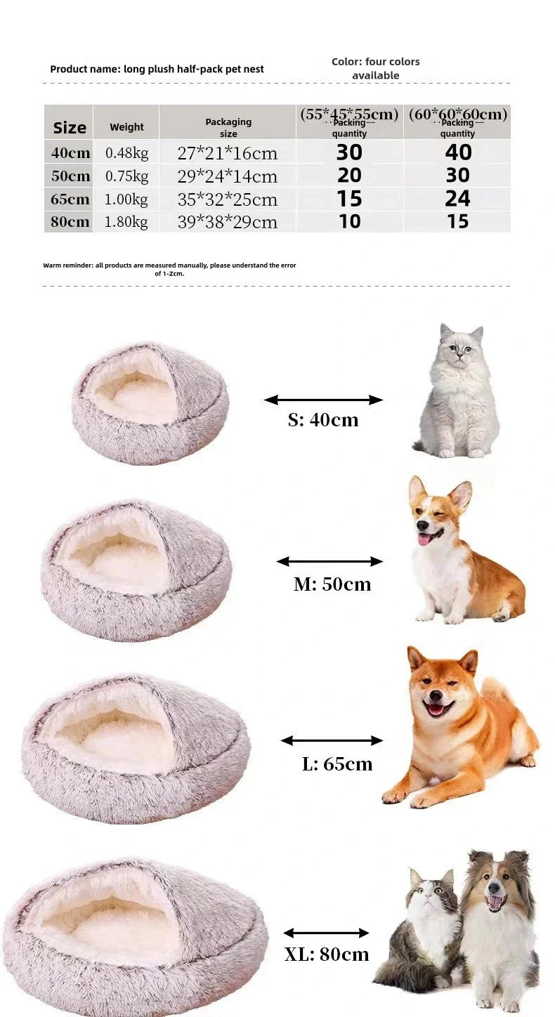 Plush Winter Cat Nest Bed – Semi-Enclosed