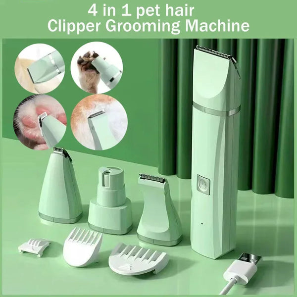 4-in-1 Cordless Dog Clippers – Type-C Rechargeable Low Noise Pet Grooming Kit
