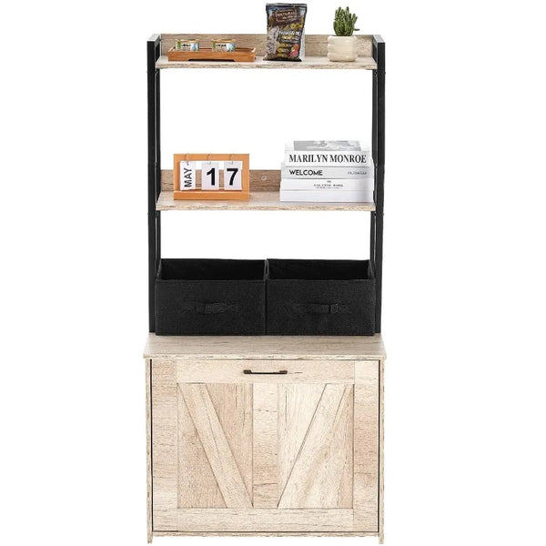 Hidden Cat Litter Box Furniture with 2 Shelves & Baskets