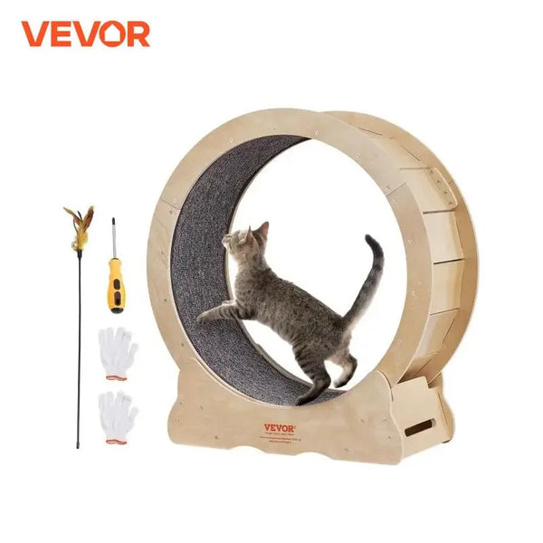 VEVOR Cat Exercise Wheel – Silent Wooden Treadmill with Carpet