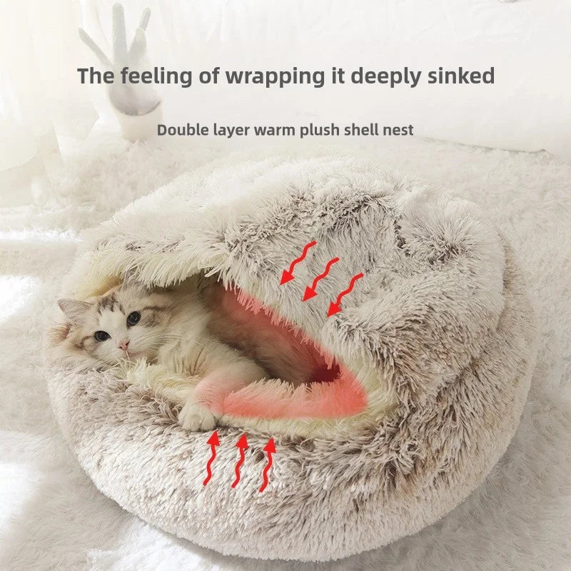 Plush Winter Cat Nest Bed – Semi-Enclosed