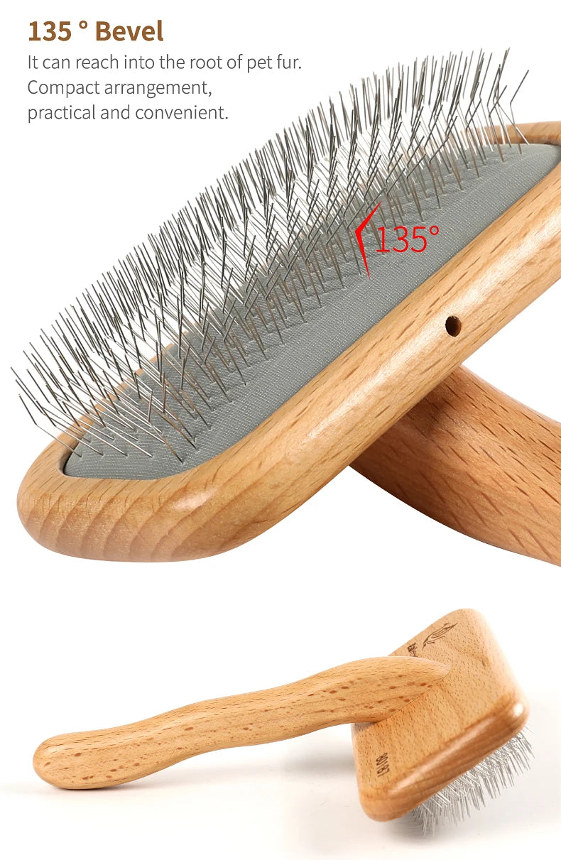Fenice Wooden Handle Pet Grooming Comb – Needle Brush for Dogs & Cats