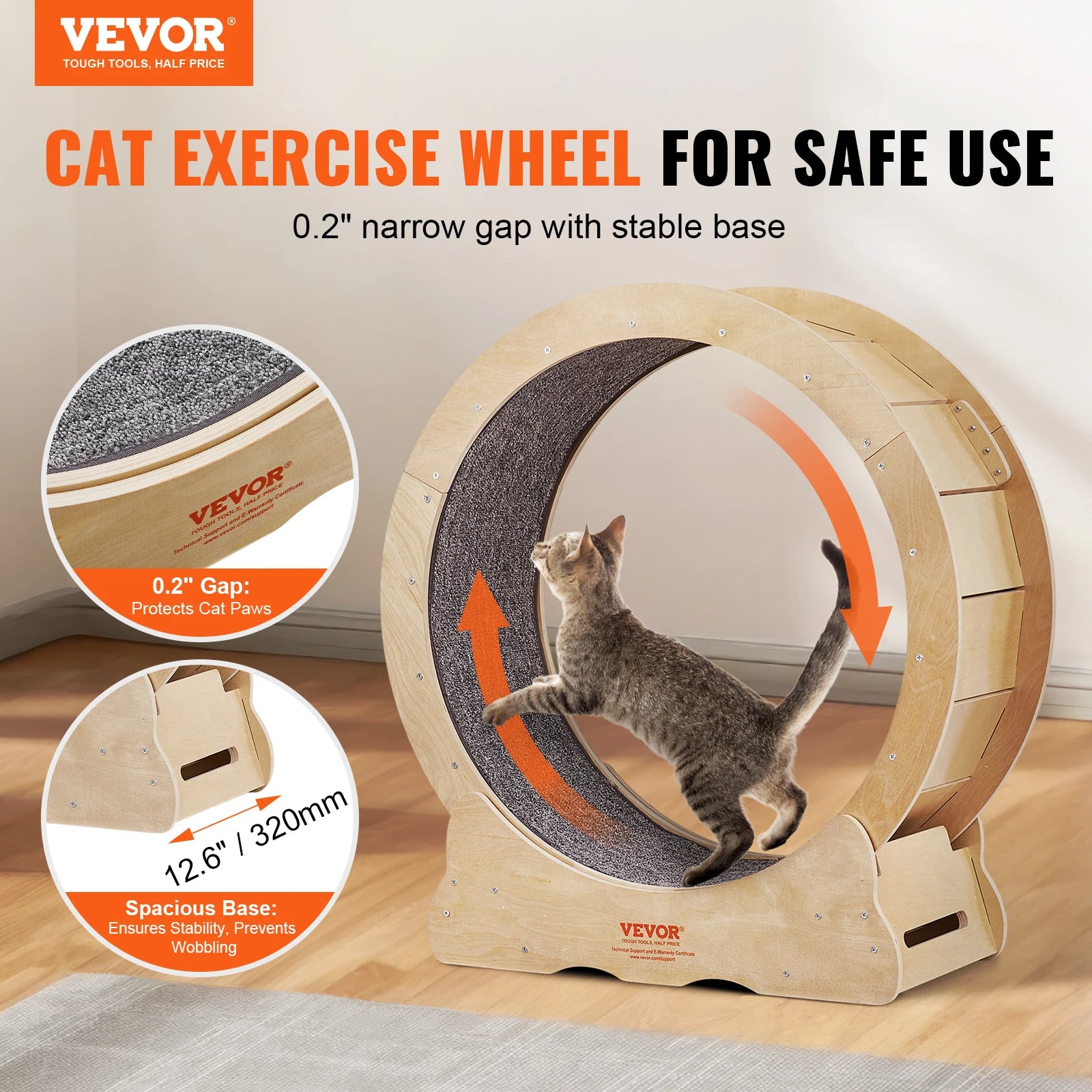 VEVOR Cat Exercise Wheel – Silent Wooden Treadmill with Carpet