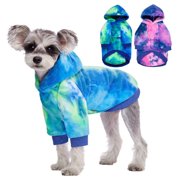 Tie Dye Dog Hoodie with Hat – Winter Coat & Sweater