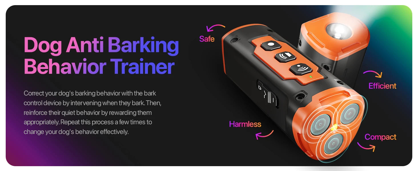 Ultrasonic Dog Repeller & Training Device – Rechargeable with LED Light