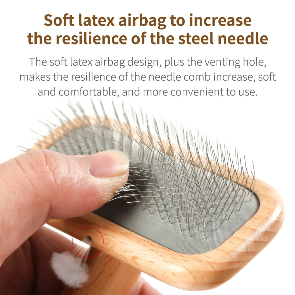 Fenice Wooden Handle Pet Grooming Comb – Needle Brush for Dogs & Cats