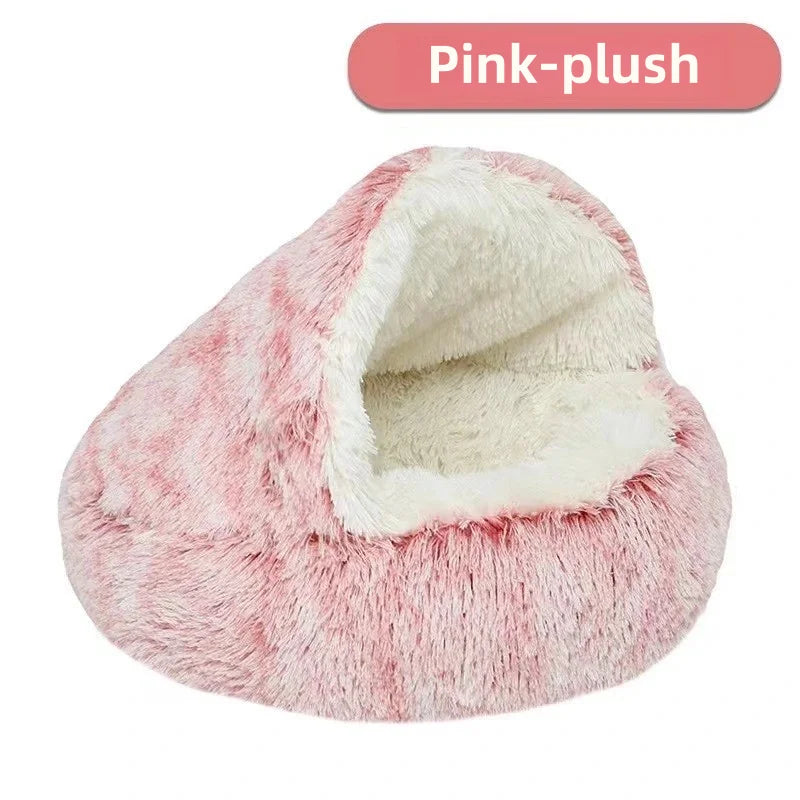 Plush Winter Cat Nest Bed – Semi-Enclosed