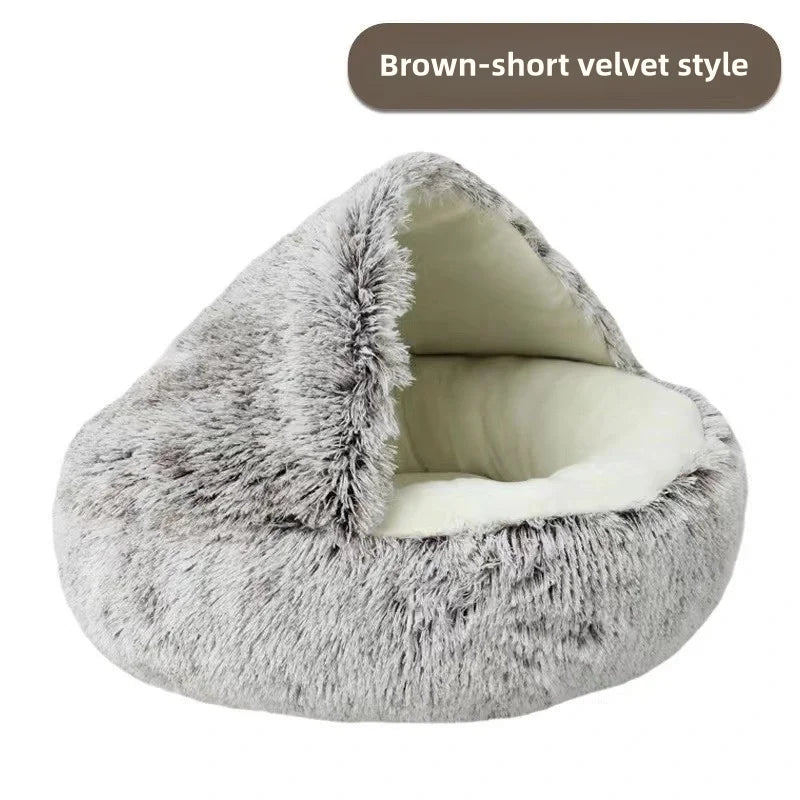 Plush Winter Cat Nest Bed – Semi-Enclosed