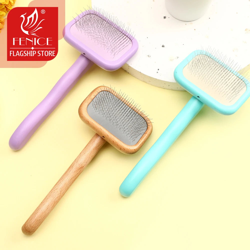 Fenice Wooden Handle Pet Grooming Comb – Needle Brush for Dogs & Cats