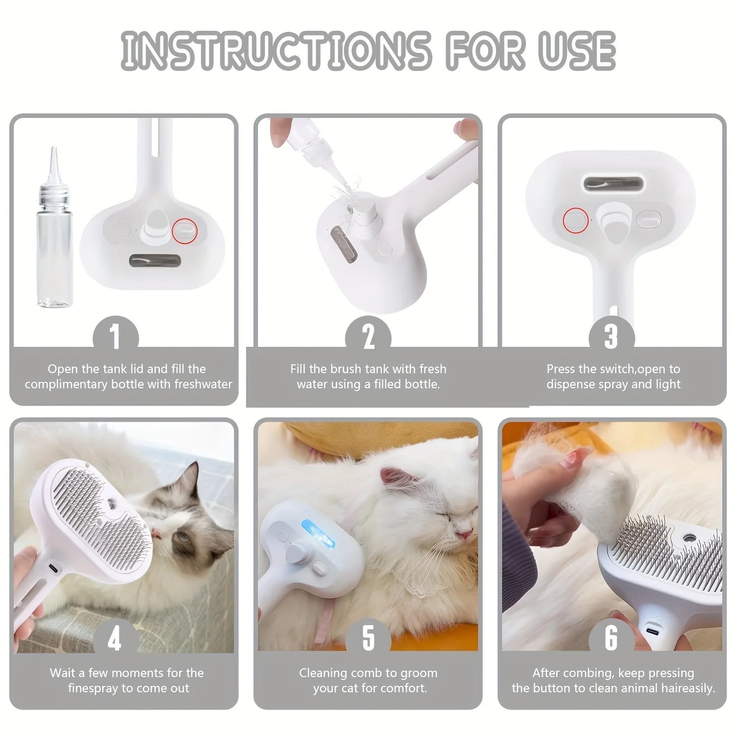 Pet Spray Hair Comb with Dematting & Cleaning Brush