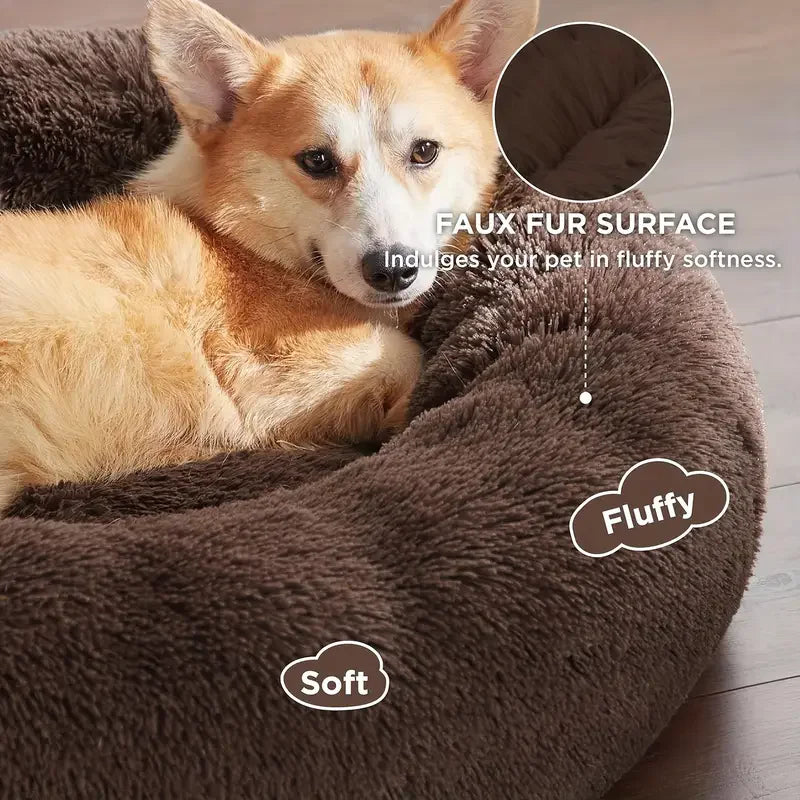 Plush Round Dog & Cat Bed – Winter Warm