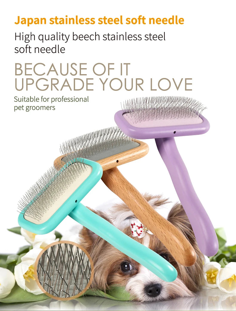 Fenice Wooden Handle Pet Grooming Comb – Needle Brush for Dogs & Cats