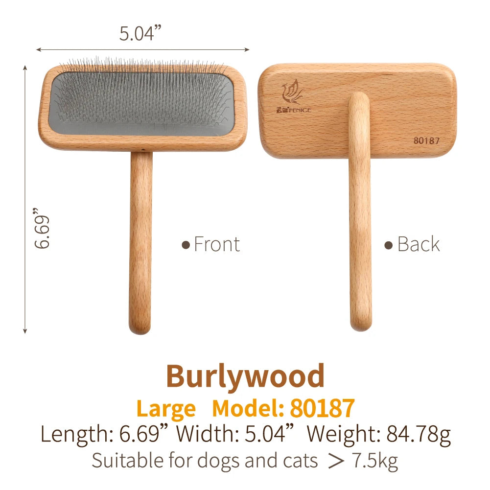Fenice Wooden Handle Pet Grooming Comb – Needle Brush for Dogs & Cats
