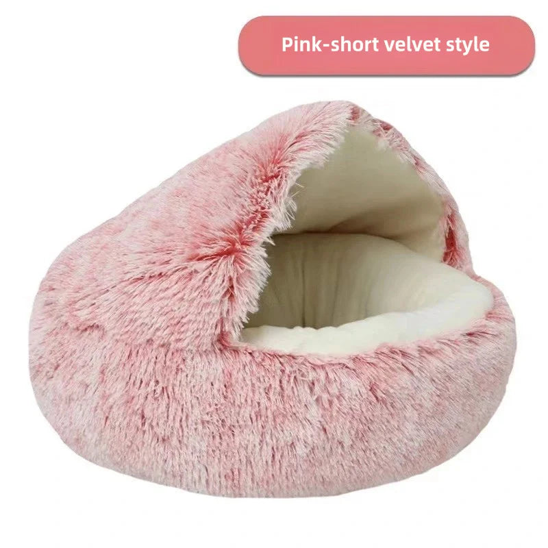 Plush Winter Cat Nest Bed – Semi-Enclosed