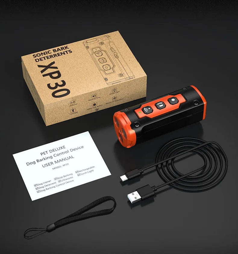 Ultrasonic Dog Repeller & Training Device – Rechargeable with LED Light