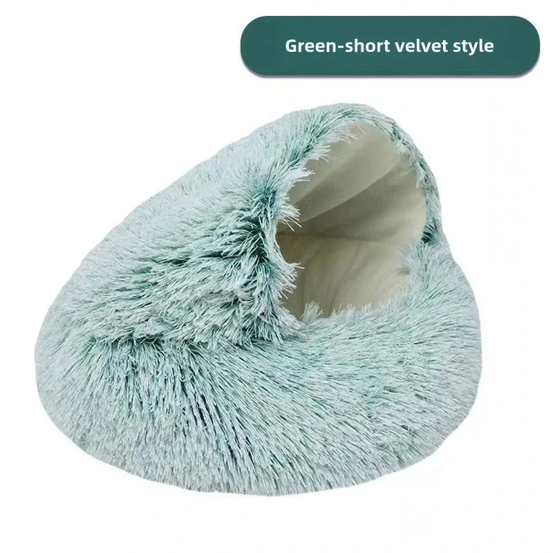 Plush Winter Cat Nest Bed – Semi-Enclosed