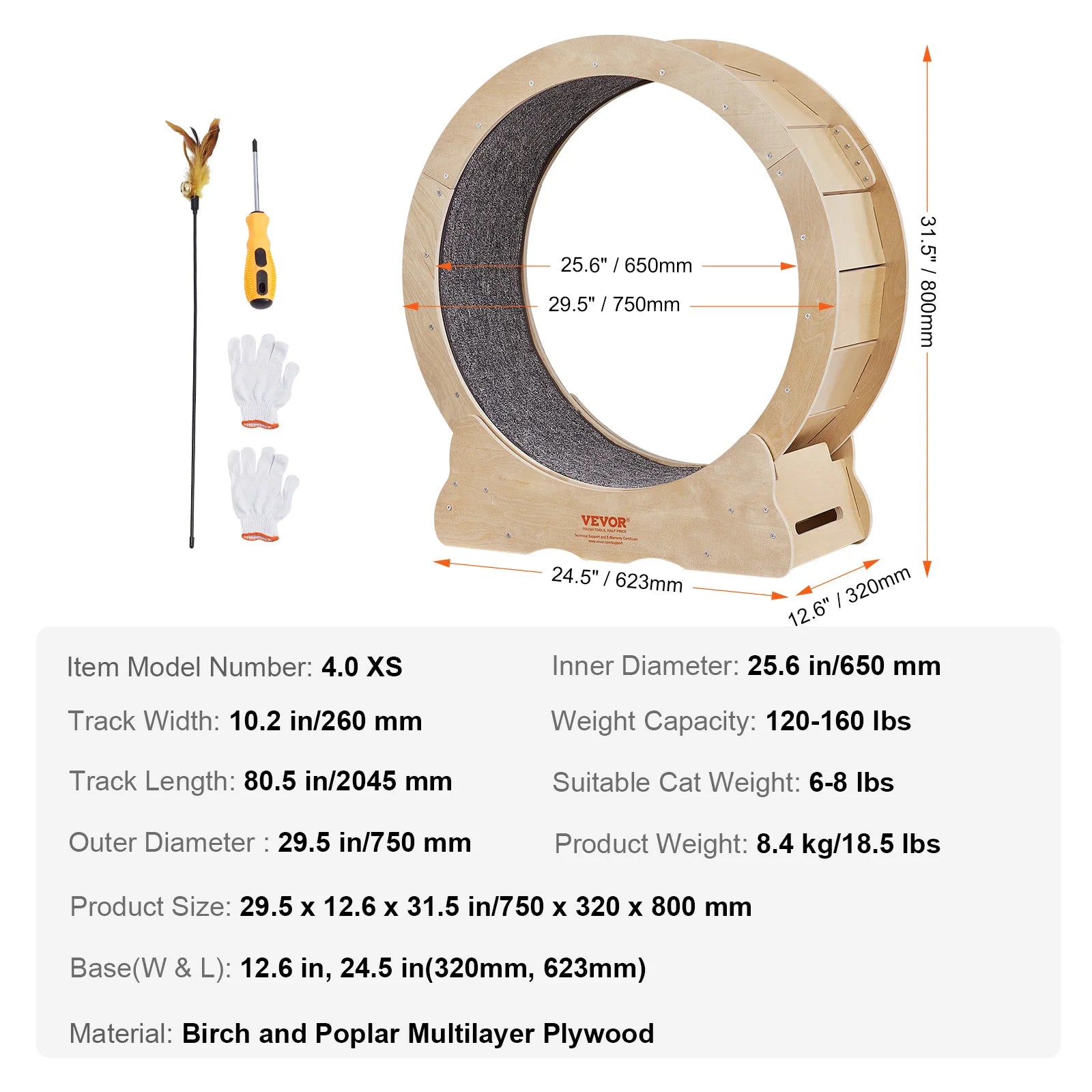 VEVOR Cat Exercise Wheel – Silent Wooden Treadmill with Carpet