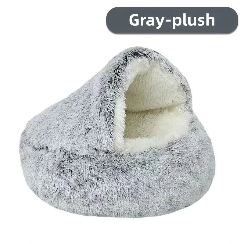 Plush Winter Cat Nest Bed – Semi-Enclosed