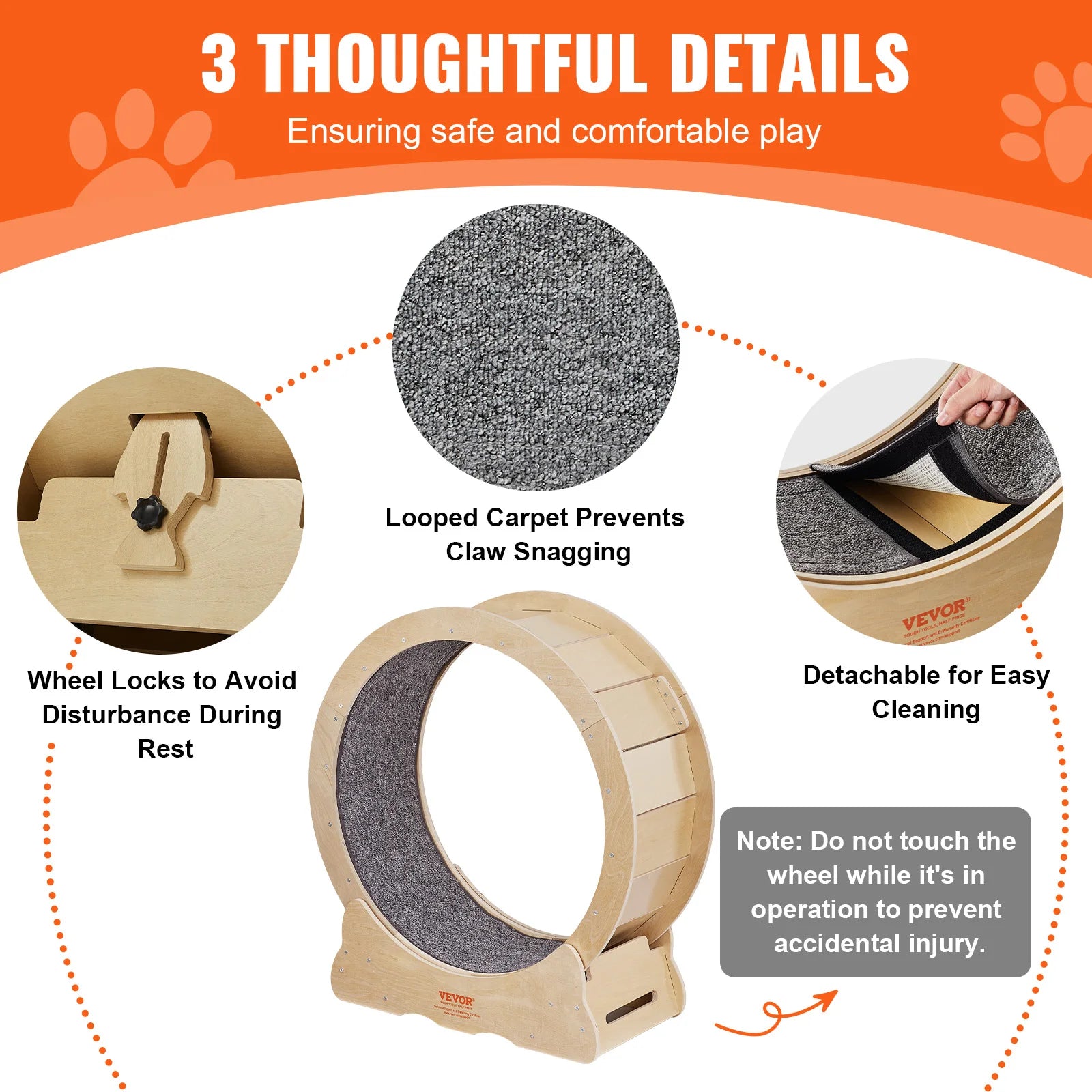 VEVOR Cat Exercise Wheel – Silent Wooden Treadmill with Carpet