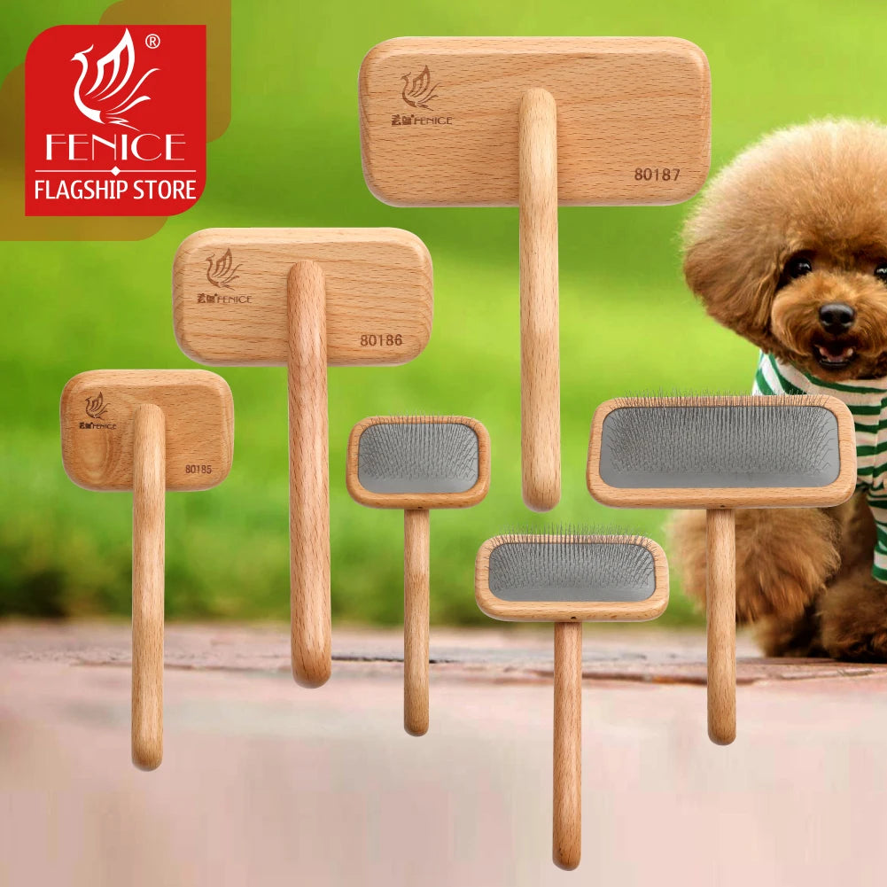 Fenice Wooden Handle Pet Grooming Comb – Needle Brush for Dogs & Cats