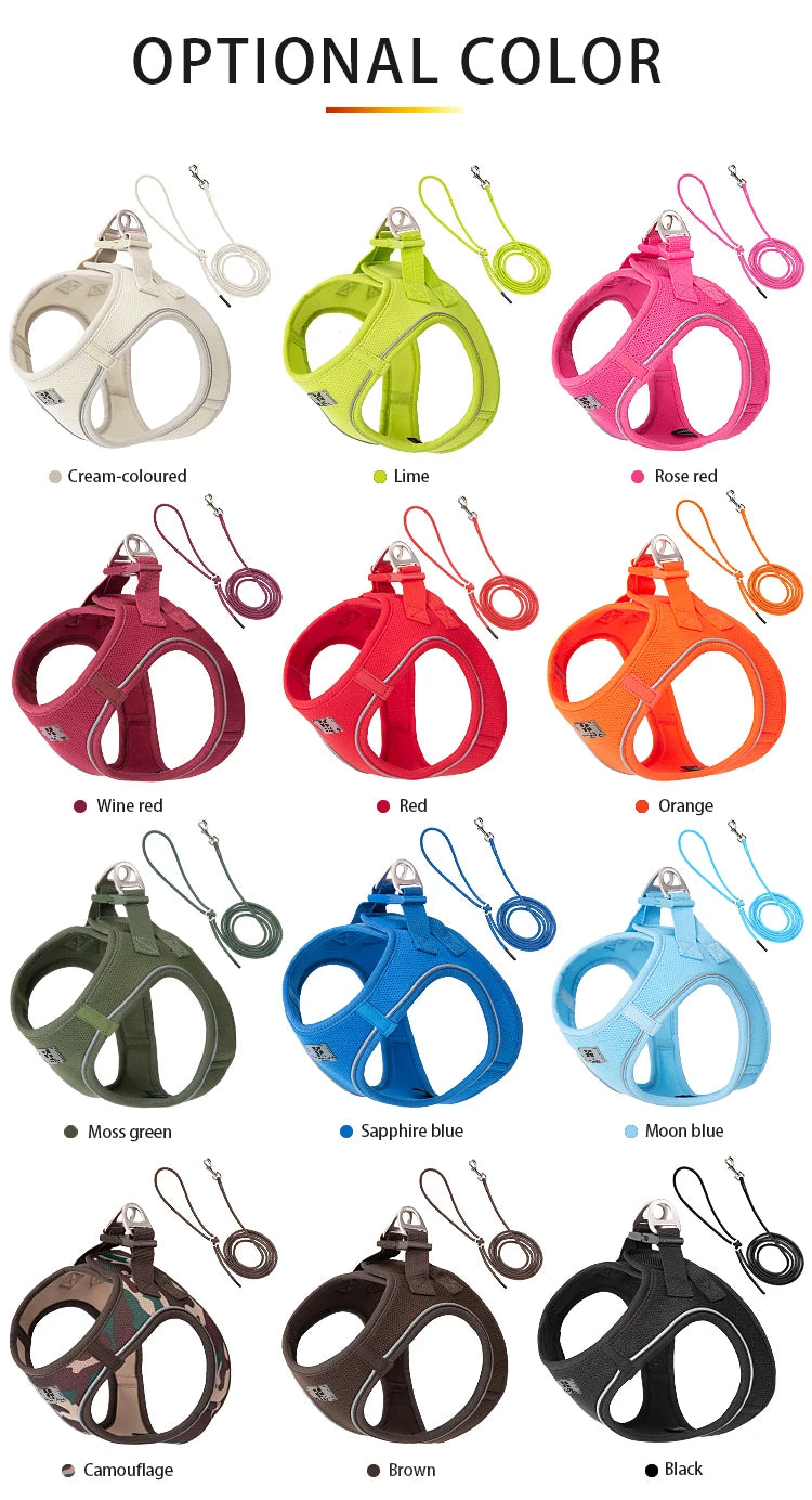 Adjustable Reflective Dog Harness & Leash Set – For Small to Medium Pets