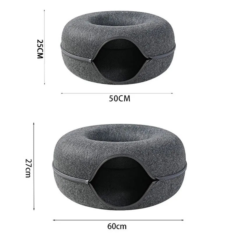 Donut Cat Bed with Interactive Tunnel