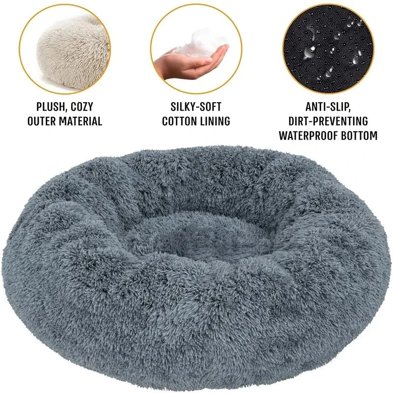 Plush Round Dog & Cat Bed – Winter Warm