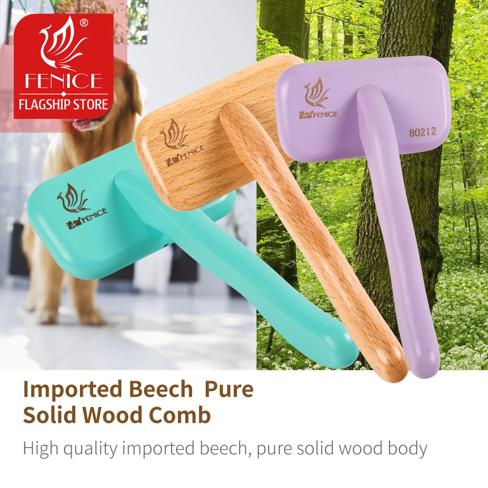Fenice Wooden Handle Pet Grooming Comb – Needle Brush for Dogs & Cats