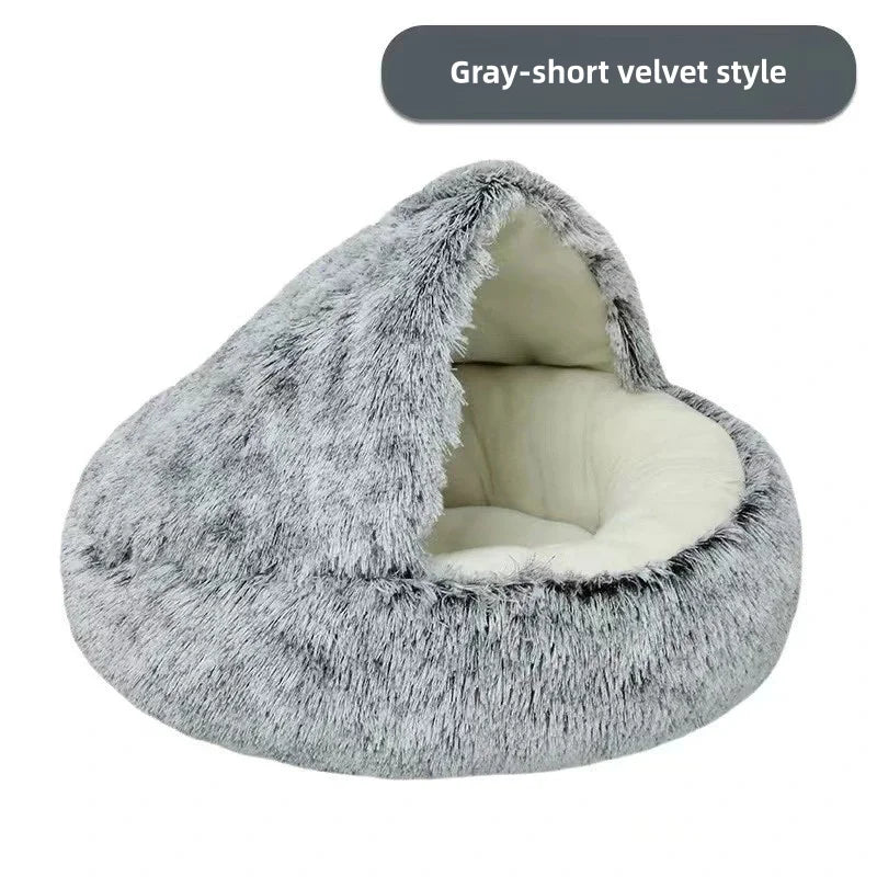 Plush Winter Cat Nest Bed – Semi-Enclosed