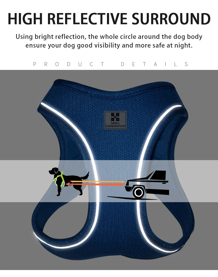 Adjustable Reflective Dog Harness & Leash Set – For Small to Medium Pets