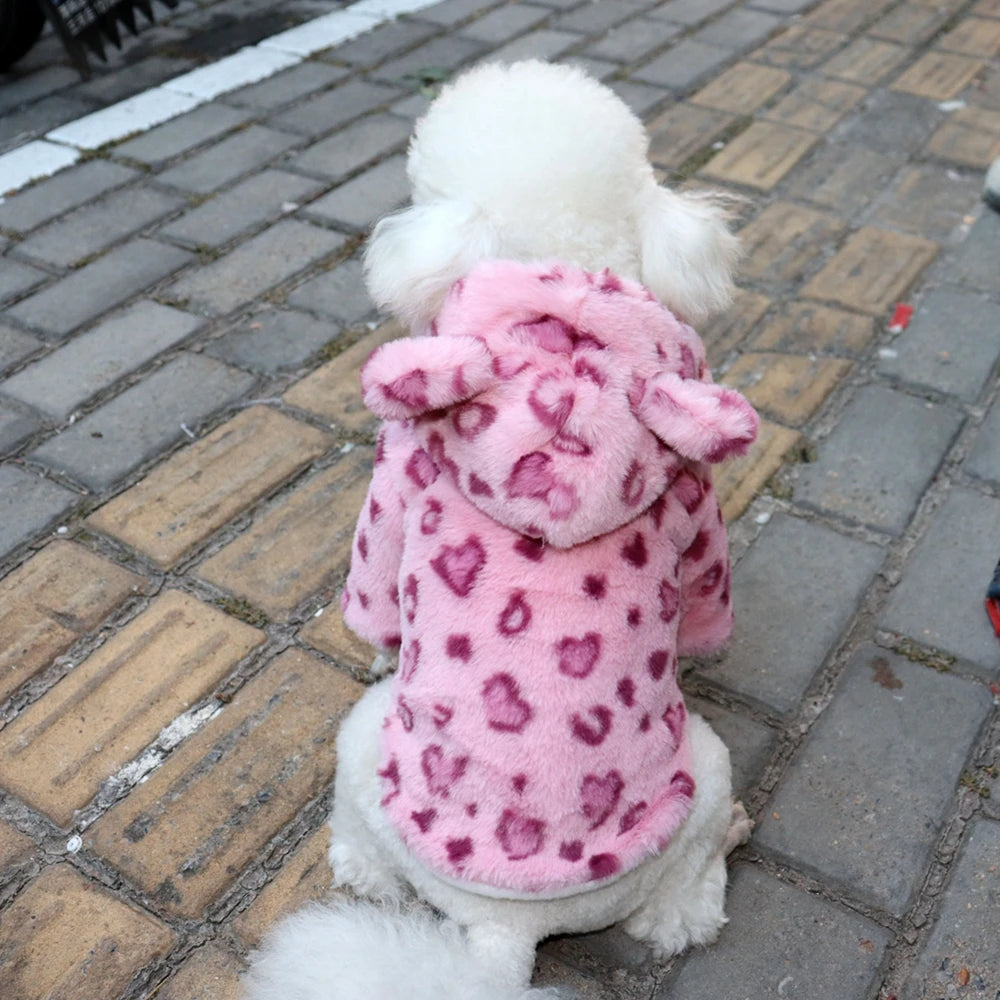 Winter Fleece Leopard Dog Hoodie for Small & Medium Dogs
