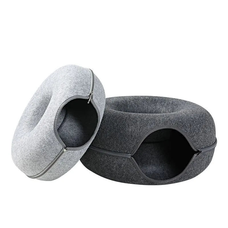 Donut Cat Bed with Interactive Tunnel