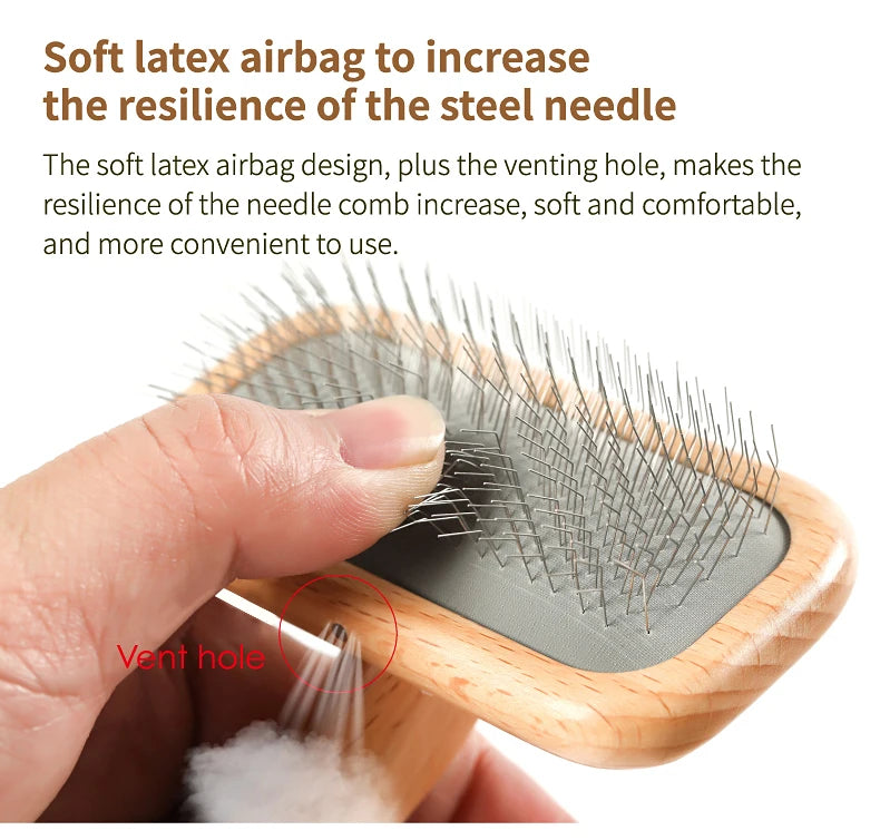 Fenice Wooden Handle Pet Grooming Comb – Needle Brush for Dogs & Cats