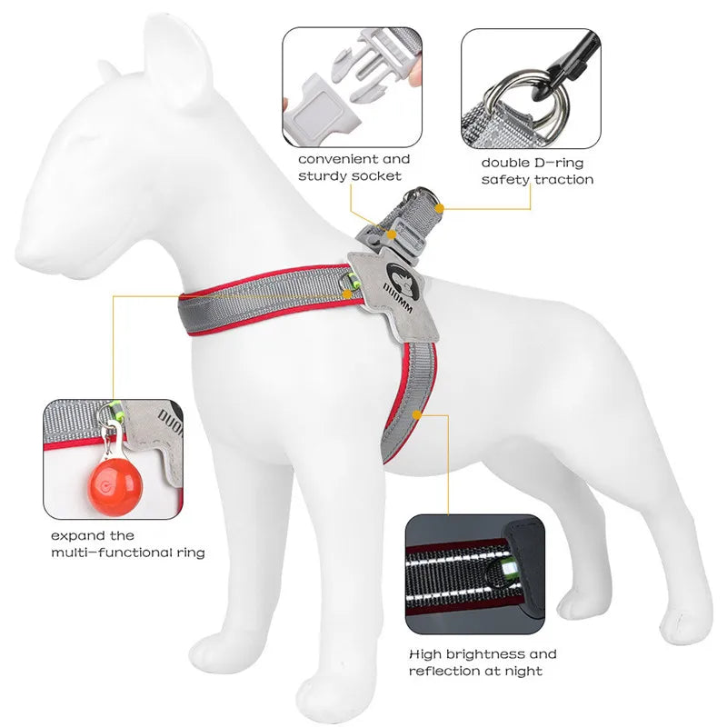 Adjustable Reflective Mesh Dog Harness – For Small & Large Dogs and Cats