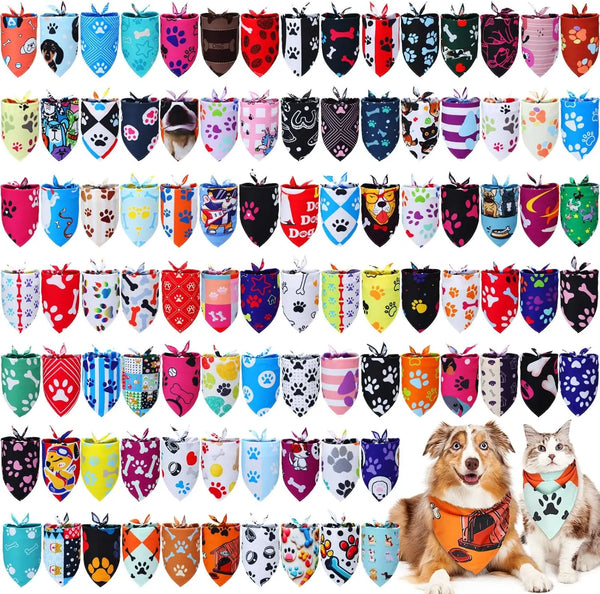 100-Pack Dog Bandanas – Colorful Triangle Bibs for Medium & Large Dogs