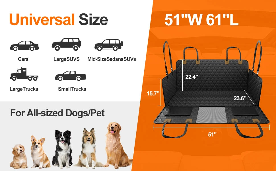 Waterproof Foldable Dog Car Seat – Hammock & Back Seat Protector