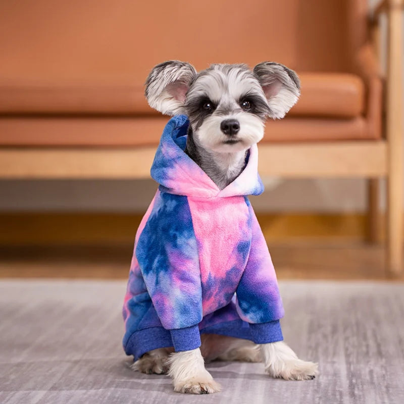 Tie Dye Dog Hoodie with Hat – Winter Coat & Sweater