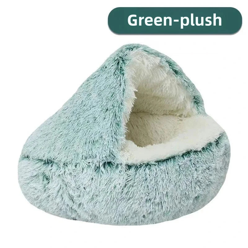 Plush Winter Cat Nest Bed – Semi-Enclosed