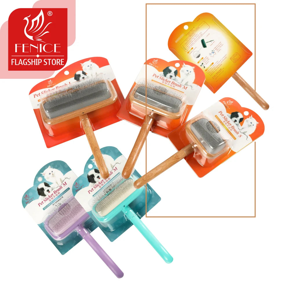 Fenice Wooden Handle Pet Grooming Comb – Needle Brush for Dogs & Cats