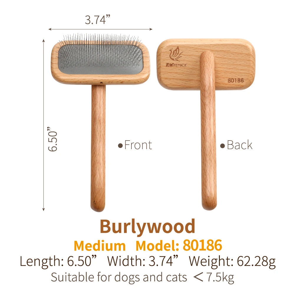 Fenice Wooden Handle Pet Grooming Comb – Needle Brush for Dogs & Cats