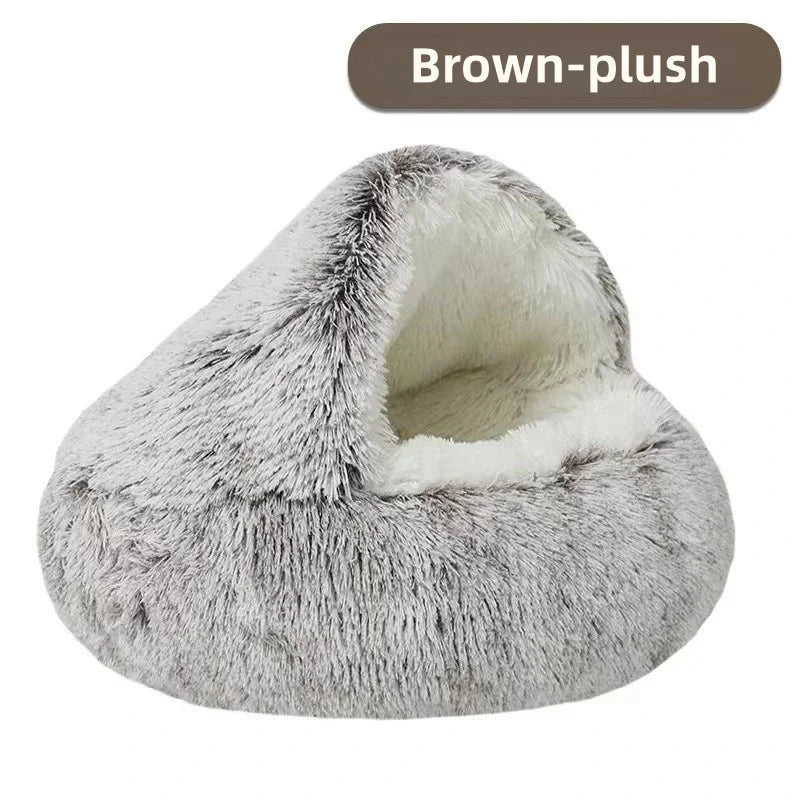 Plush Winter Cat Nest Bed – Semi-Enclosed