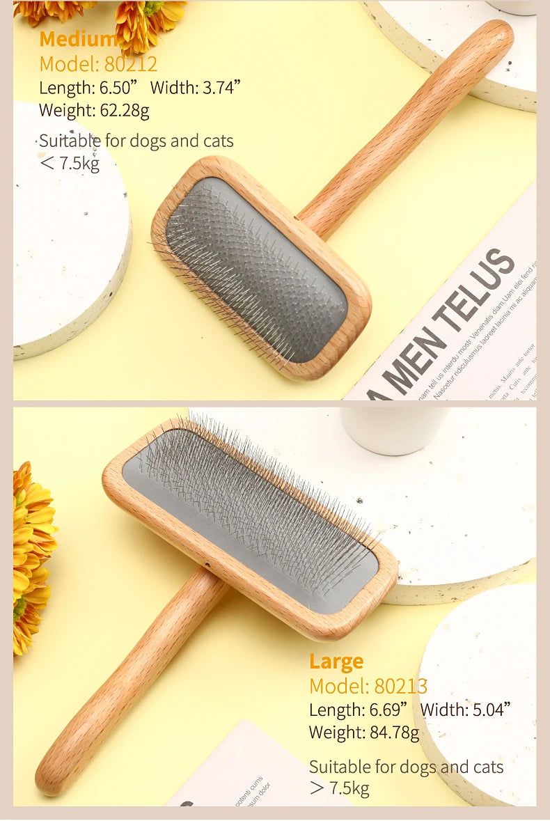 Fenice Wooden Handle Pet Grooming Comb – Needle Brush for Dogs & Cats