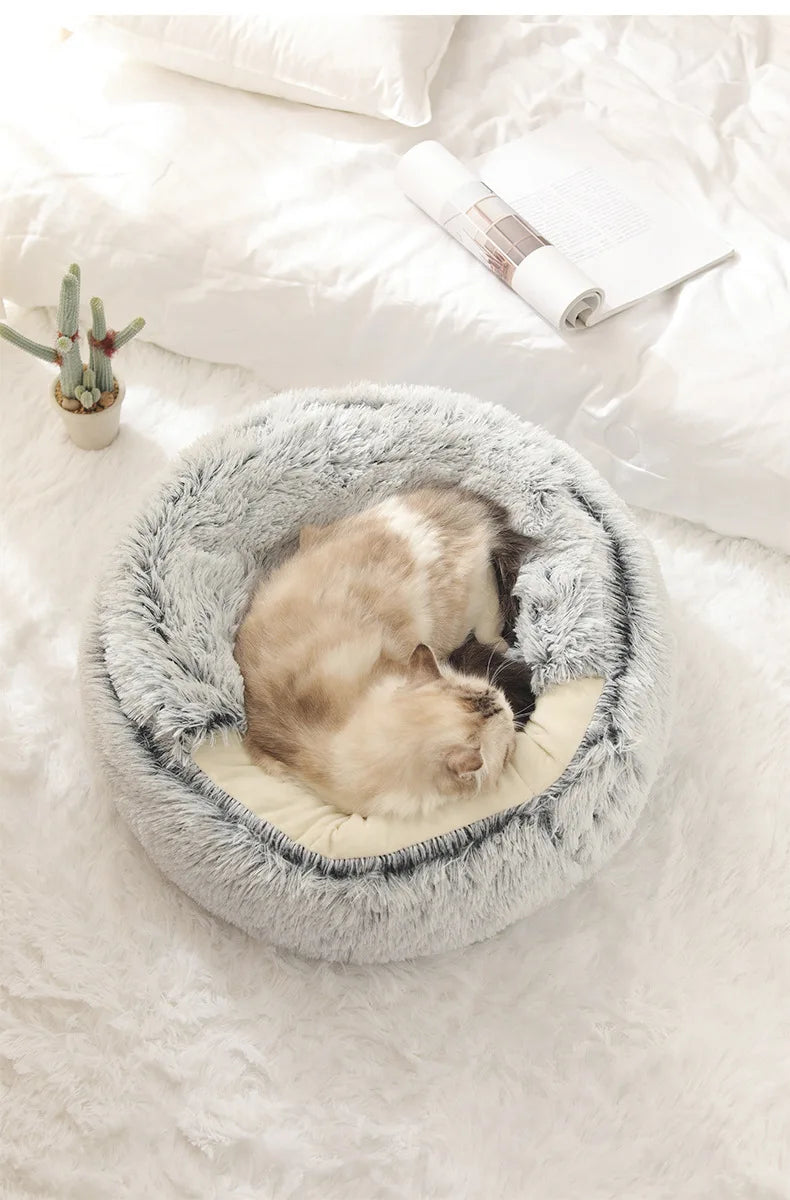 Plush Winter Cat Nest Bed – Semi-Enclosed