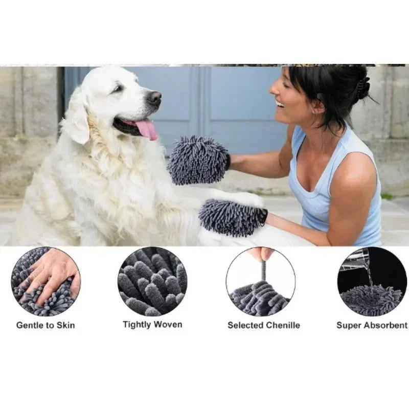 Double-Sided Microfiber Pet Grooming Glove Towel
