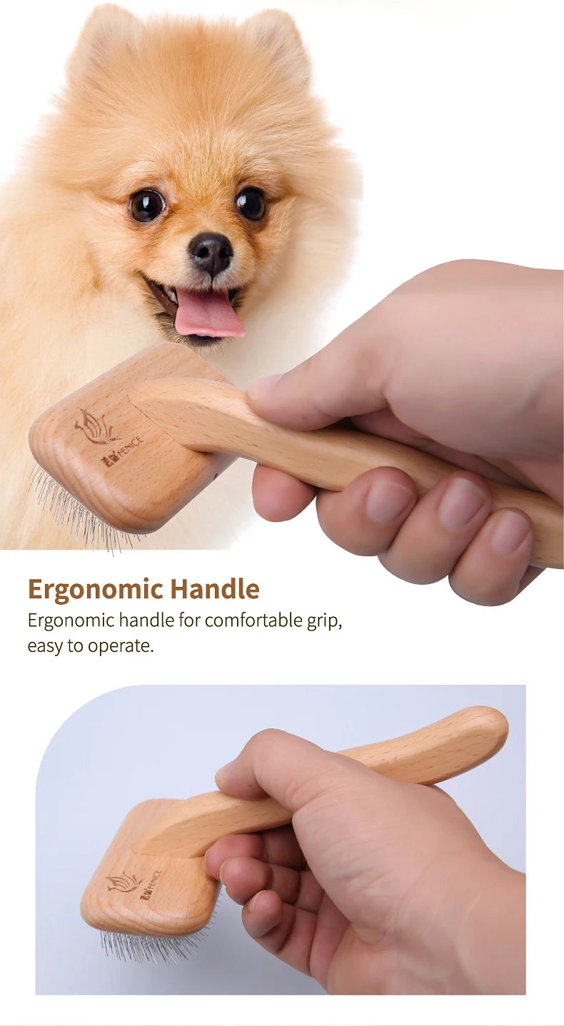 Fenice Wooden Handle Pet Grooming Comb – Needle Brush for Dogs & Cats