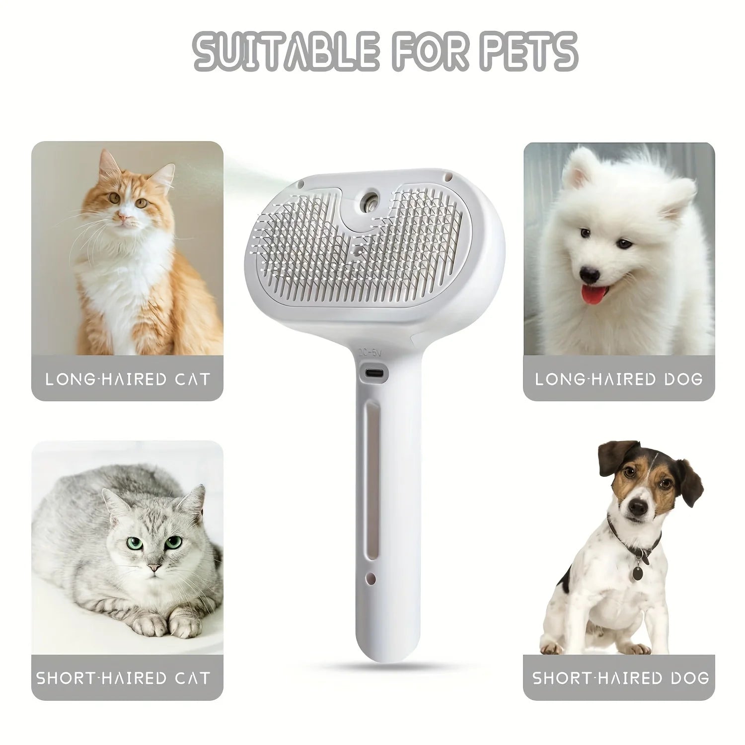 Pet Spray Hair Comb with Dematting & Cleaning Brush