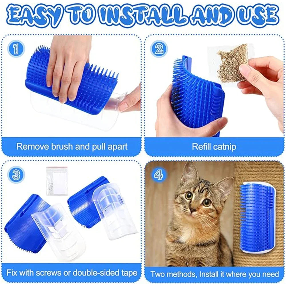 Cat Wall Brush & Scratcher with Catnip Toy