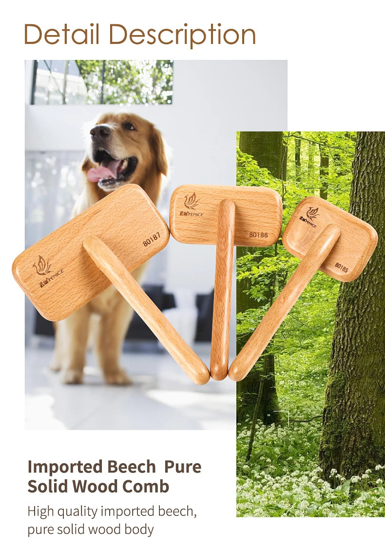 Fenice Wooden Handle Pet Grooming Comb – Needle Brush for Dogs & Cats