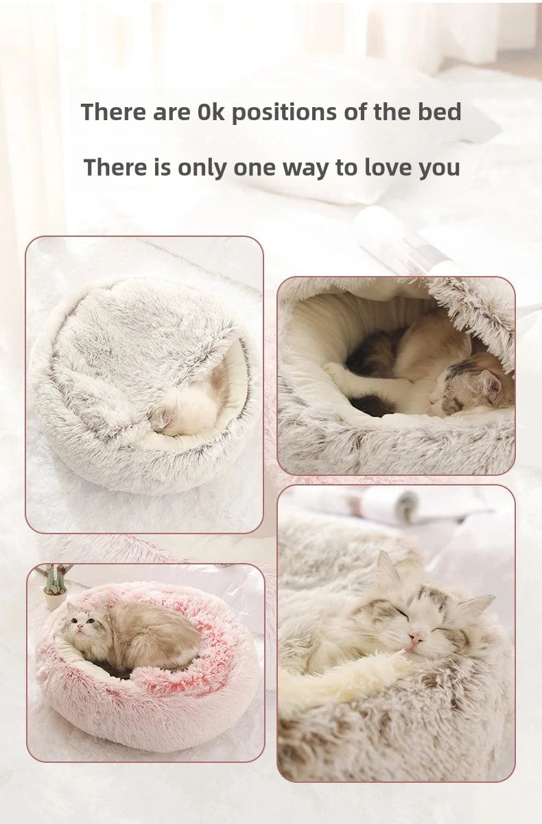 Plush Winter Cat Nest Bed – Semi-Enclosed
