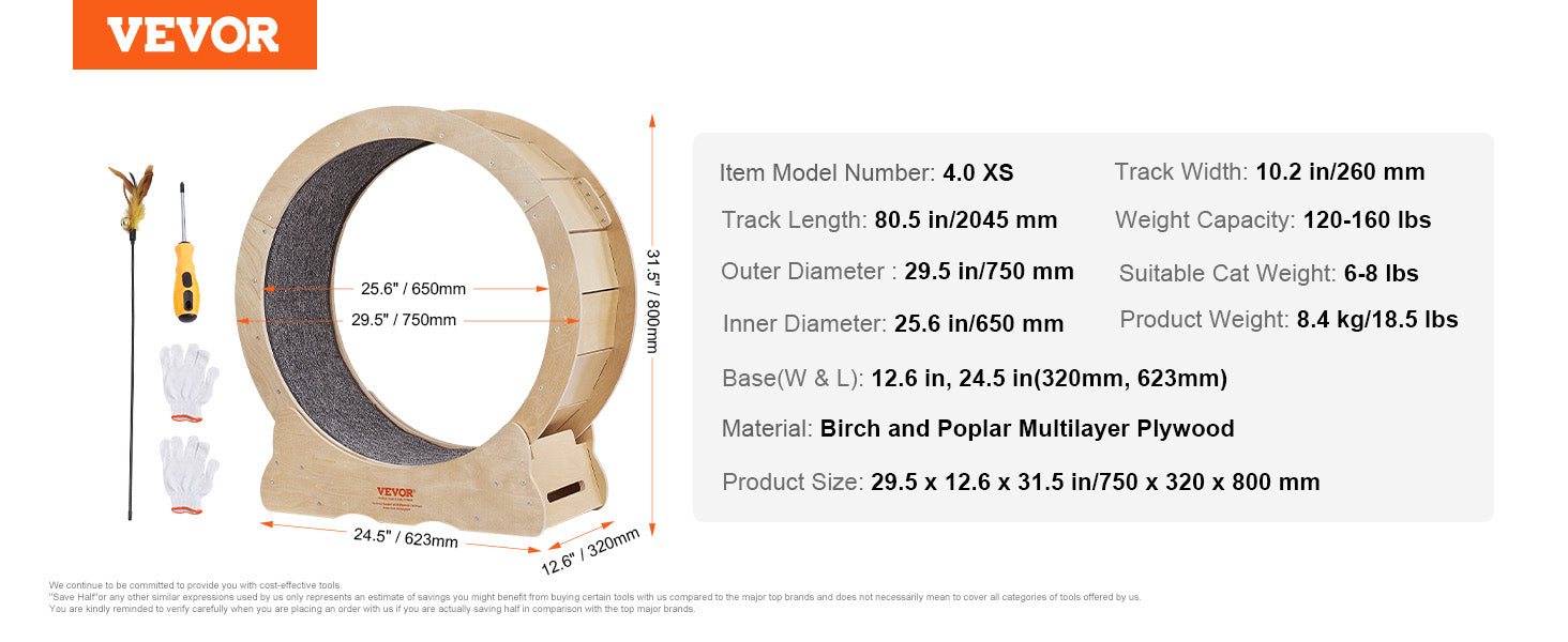VEVOR Cat Exercise Wheel – Silent Wooden Treadmill with Carpet